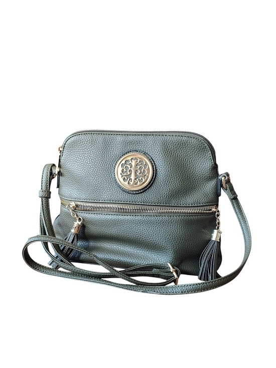 Tree of Life Handbags - Tree Of Life Pebbled Olive Green Crossbody Bag with Gold Medallion Womens